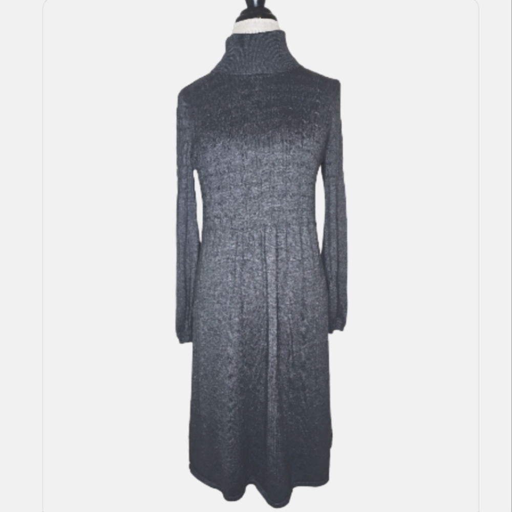 New Directions Cable Knit Turtleneck Sweater Dress Balloon Sleeve Size M